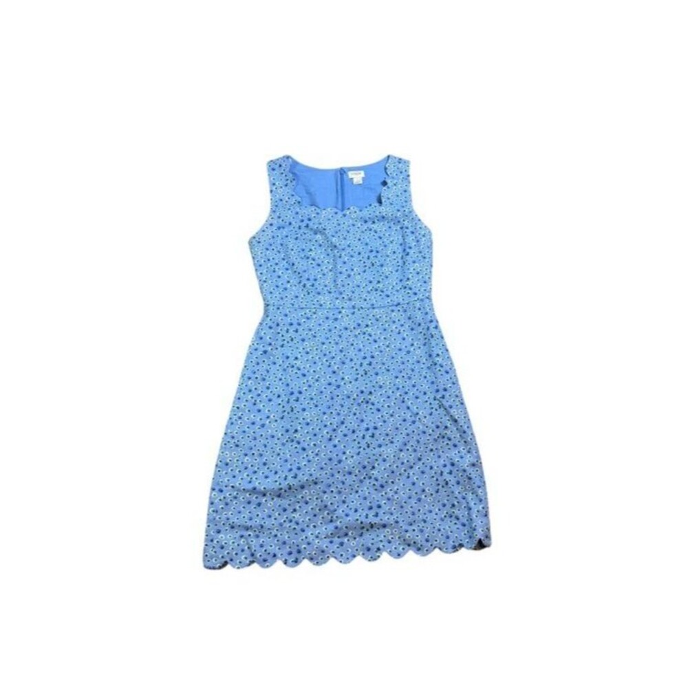 J. Crew Factory Basketweave Dress Size 4 Scallop-Edge Blue Ditsy Floral Lined